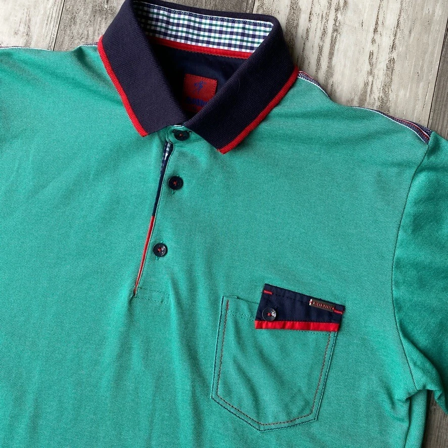 Mondo Mens Polo Shirt Size XL Green Trim Cotton Polyester Casual Made In Turkey - Image 2 of 4