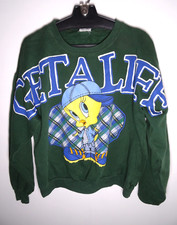Vintage 90s Looney Tunes Tweety Bird Sweatshirt XL Womens Green Cartoon AOP