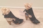 SHANGHAI TANG Leather Nail-Head Wood Clog Mules 4.5" Heels Tie Slingback 39 / 9 — photo 2