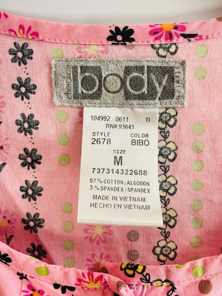 Cherokee Body Medical Scrub Top Medium Women Stretch Pink Zipper & Pockets - Image 3 of 4