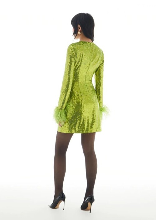 NWT LBV. LBV Sequin Mini Dress with Feather Cuffs in NWT LBV. LBV Sequin Mini Dress with Feather Cuffs in