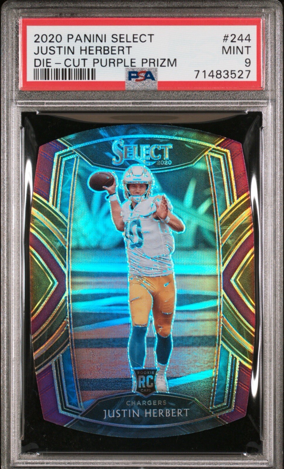 2020 Justin Herbert #244 Select Die-Cut Purple Prizm Mint PSA 9 Rookie CHARGERS