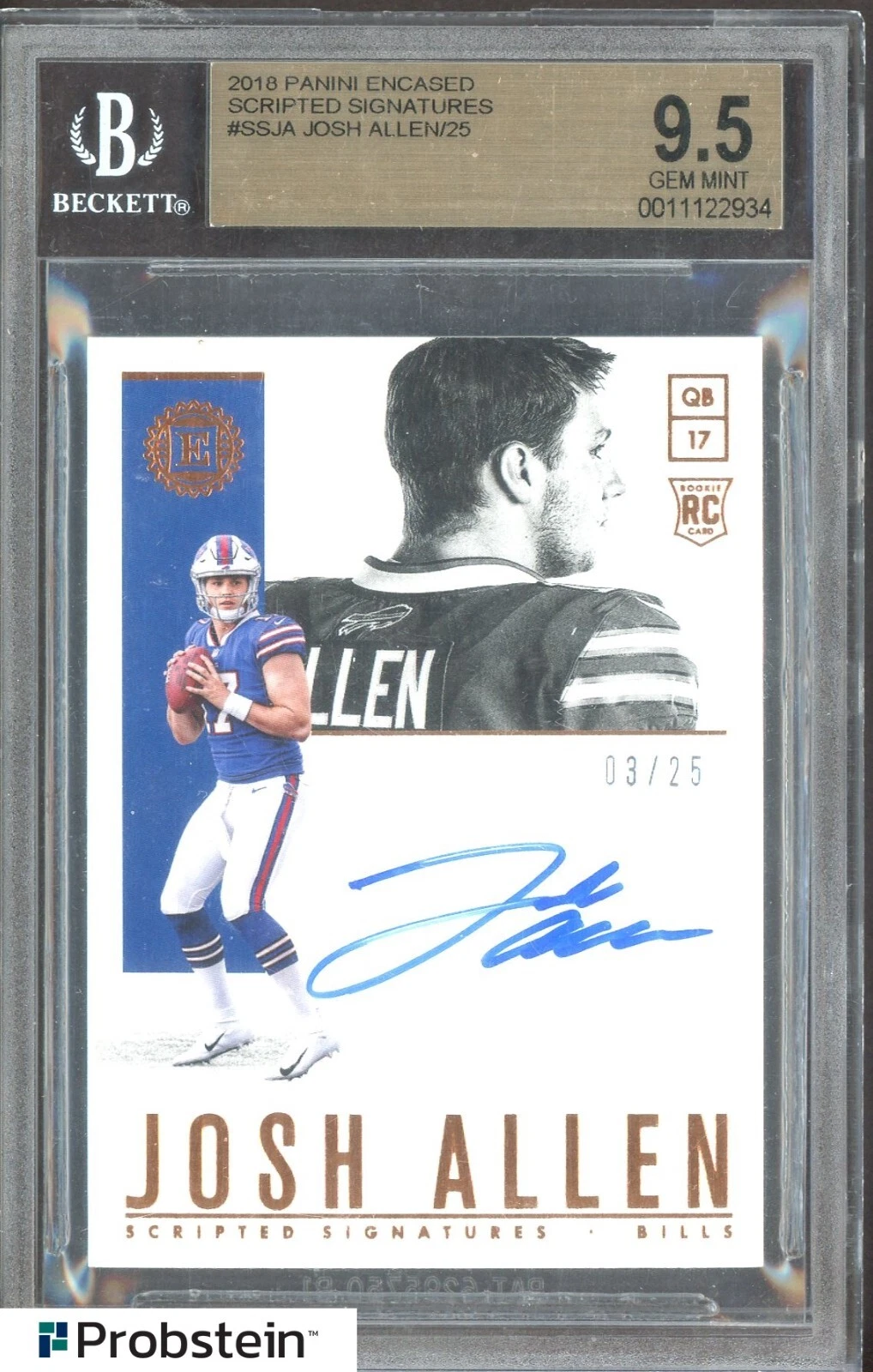 Josh Allen Panini Encased Scripted Signatures #JA Diamond 1/1