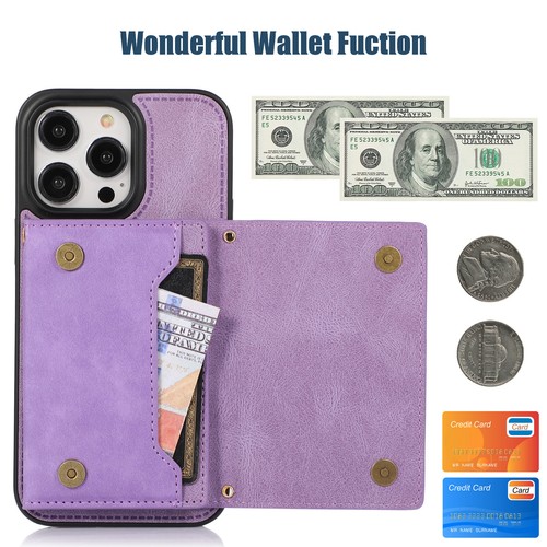 For iPhone 15 Pro Max 14 12 11 XR 8 Diamond Leather Wallet Lanyard Cover Case - Picture 7 of 72