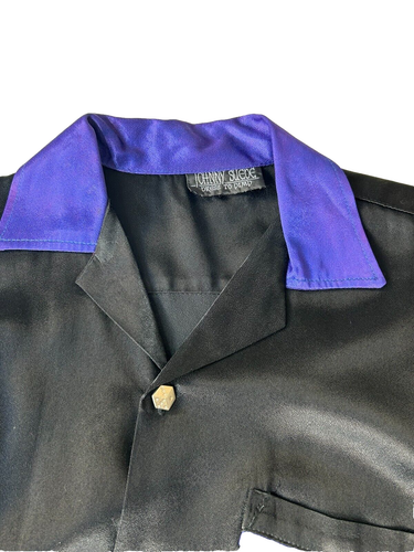 Vtg Johnny Suede "Dress To Pimp" Embroidered Black Short Sleeve Satin Shirt Y2K - Picture 15 of 15