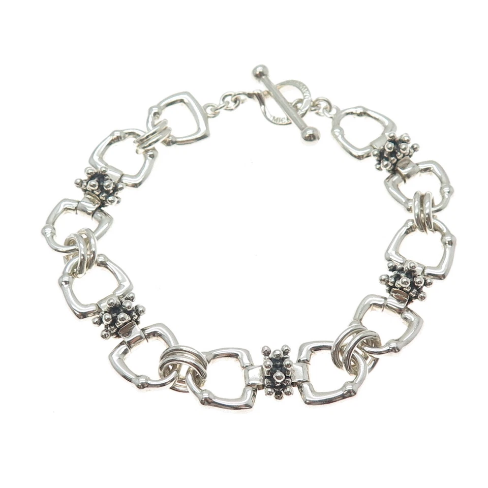 Pulsera de eslabones estribo con broca de caballo de plata esterlina 925 MICHAEL DAWKINS 6,75" Foto 3 de 4