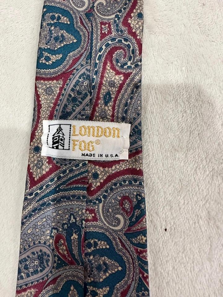 Corbata de cuello vintage LONDON FOG para hombre seda roja azul cachemira usada Foto 2 de 2