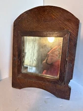 Antique Vtg Wood Carved Shaving Mirror