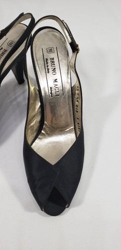 BRUNO MAGLI  Black Satin Peep-Toe Slingback Heels 7.5 AA  37.5 EU - Picture 4 of 16