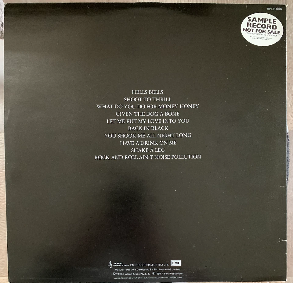 AC/DC - Back in Black; Mint Unplayed Promo copy Aus pressing #1, 1980 APLP.046 - Image 4 of 4