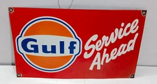 Gulf Service Ahead Porcelain Enamel Sign  24 x 14 Inches 1 Side