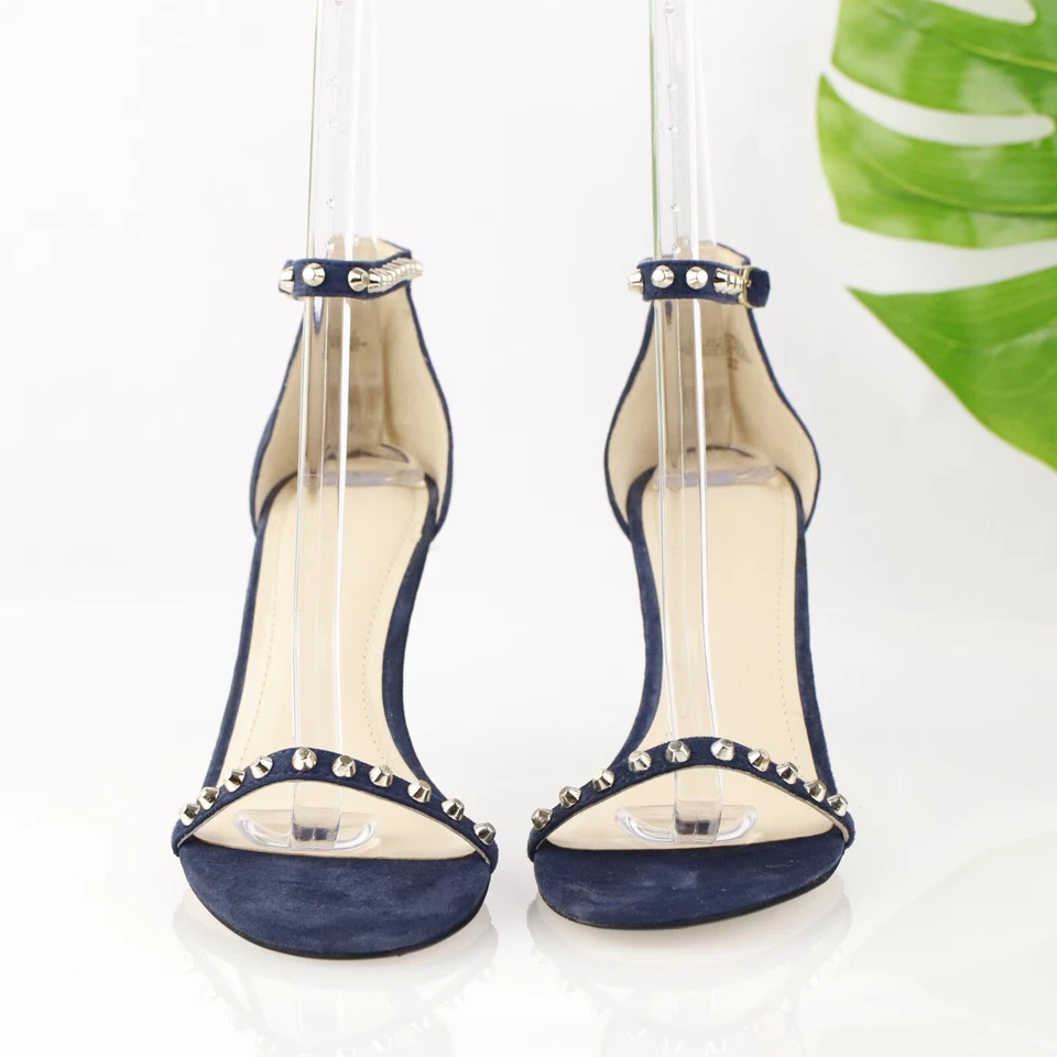Marc Fisher Womens Banner Sandal Size 8.5 Navy Suede Studded Heels Ankle Strap - Image 2 of 4
