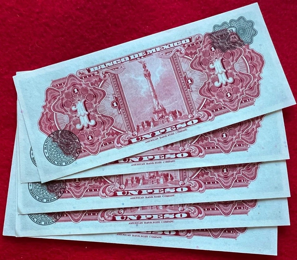 Lote de 5 Billetes de México Consecutivos 1 Peso Calendario Azteca SERIE BDY PREFIJO G Foto 2 de 4