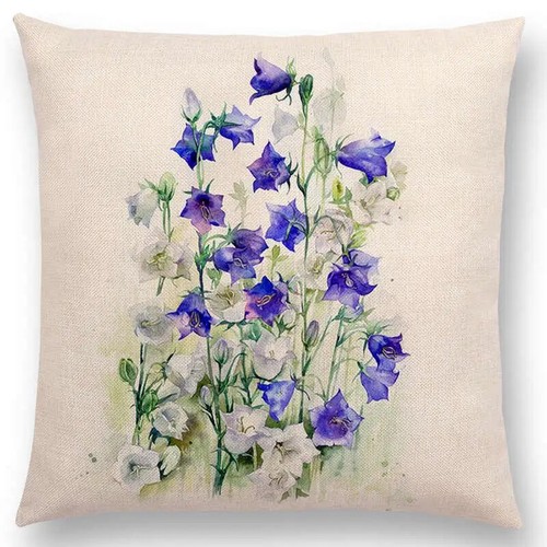 Watercolor Flowers Cushion Cover Bluebells Geranium Cornflowers Pillow Case - Picture 25 of 49