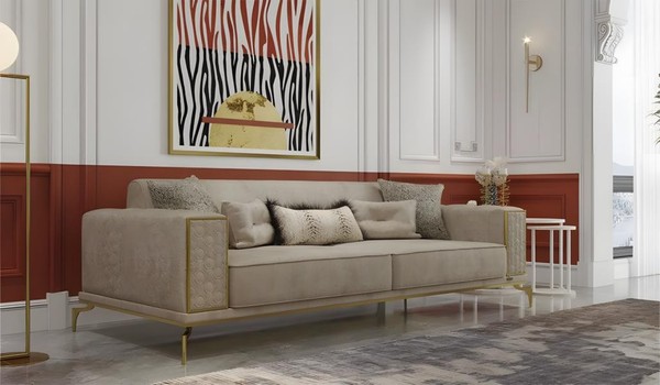 Dreisitzer Sofa 3 Sitzer Polstersofa Stoffsofa Couch Beige Luxus New-image