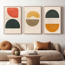 Hand-painted Oil Painting 3 Panel Creativity Wall Art Red Orange unframed #007