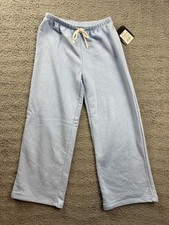 Art Class Pants Youth Small 6/7 Light Blue Wide Leg Fleece Sweatpants Drawstring