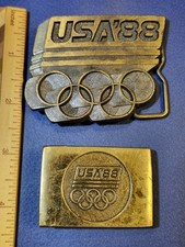 2 vintage Olympic belt buckles 1988 USA Olympics Made In USA