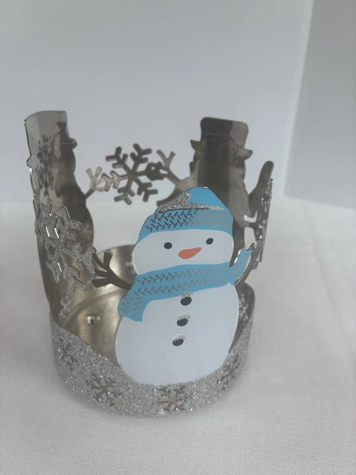Bath & Body Works 3-Wick Jar Candle Holder WINTER SNOWMAN Glitter Snowflakes - Image 2 of 4