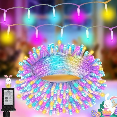 100 LED Easter Mini Lights - 33Ft Pastel Colored Connect String Light Plug in...