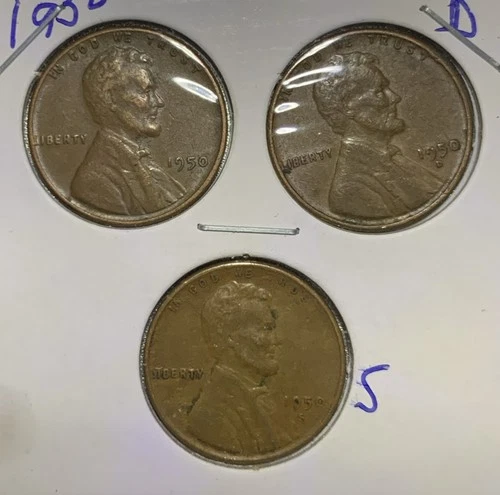 1950 P, D & S Lincoln Wheat Cent, Penny,  Fine Condition