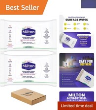 Milton Antibacterial Surface Wipes – Baby Safe & Plant-Based, 60 Unscented Wipes
