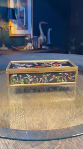 Vintage Kolibri Box handbemalt Holz & Glas - Video 1 von 1