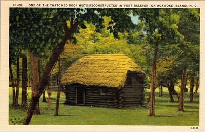 Fort Raleigh Roanoke Island NC Thatch Hut Postcard Lost Colony 1587
