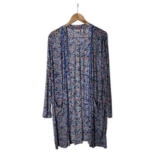 LOGO Lori Goldstein Quynn Colorful Animal Print Long Cardigan Top L