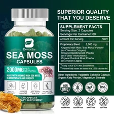 120 Pills Organic Irish Sea Moss, 2000MG with Burdock Root, Bladderwrack Powder