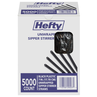 Hefty Unwrapped Plastic Sipper Stirrer Straws 7'' 5000 Ct