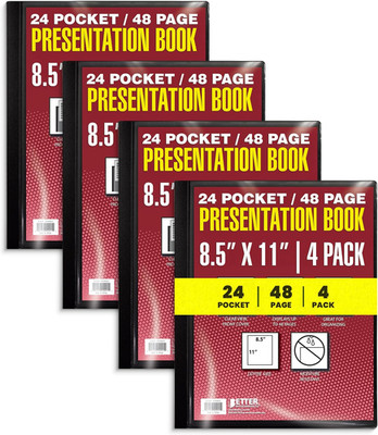 24 Pocket Bound Presentation Book, Black, Clear View