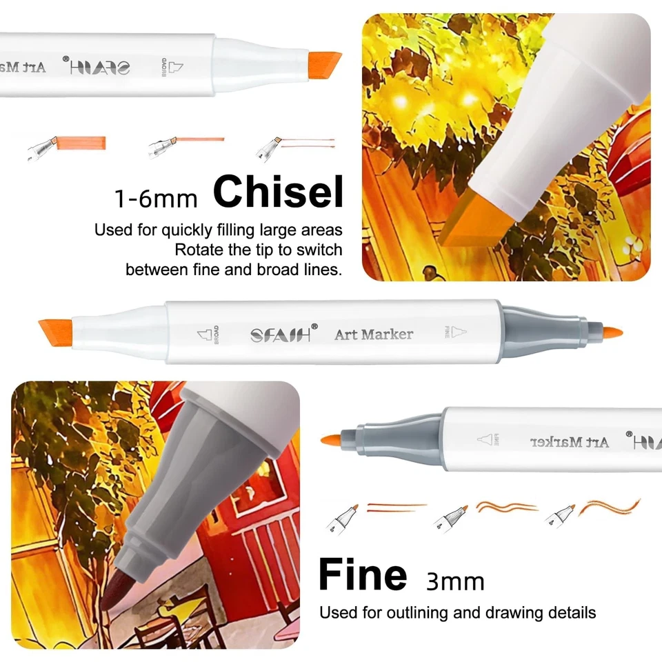SFAIH 101 Colors Dual-Tip Alcohol Markers Art Set for Sketching & - Image 3 of 4