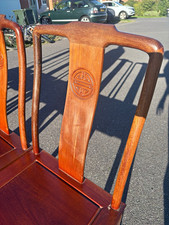 Set of 6 Wood Dining Chairs Brown Medium Wood Tone Carved Round Back Splat