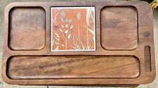 Vintage Wood Tile Cheese Board Wheat Grass Design Mid Century Modern Taiwan
