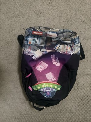 Sprayground Unisex Kids Medium Black Money Alien Graphic Print Zip Backpack