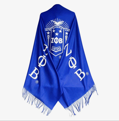 Zeta Phi Beta Blue White Fringe Scarf/Shawl
