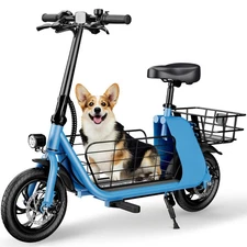 12.5" Seated Electric Scooter with Basket Pegs, 20 Miles 450W Folding E Scooter