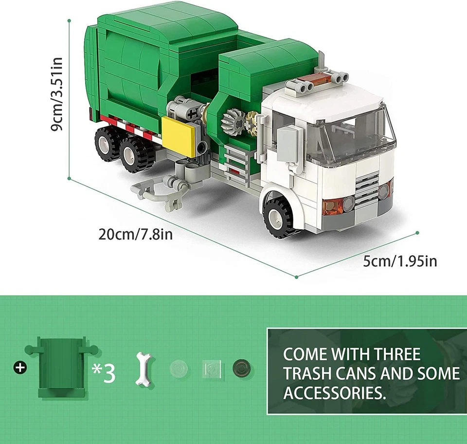 MOC Green/White Garbage Truck Building Blocks DIY Assembly Model Kit for & Kids - Image 4 of 4