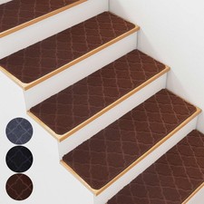 7 PCS Brown Pattern Non Slip Stair Treads Wooden Steps 8x30 Inch Carpet Mat