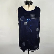 Lane Bryant Sleeveless Blouse Women's 14 Blue Geometric Lined Round Neckline