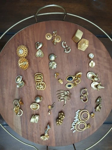 Lot 22 Pair Vintage Gold-tone Clip-on or  Screw Back Earrings Costume Jewelry