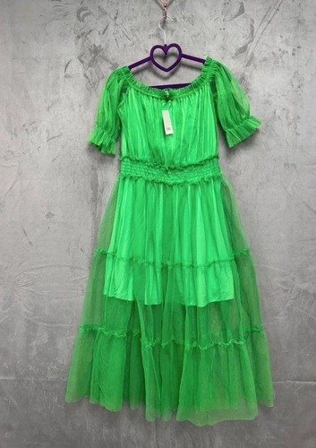 River island womens showmance mesh midi dress size 12 green BNWT - Picture 3 of 12