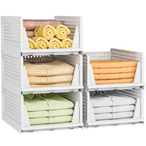JZH7-Clothes Organizers And Storage, 5 Packs Stackable Plastic Storage Bins, Fo