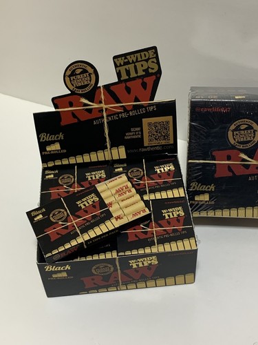 FOUR PACKS of the New! RAW BLACK W-WIDE Pre-Rolled Tips - 18 tips per pack - Picture 2 of 3