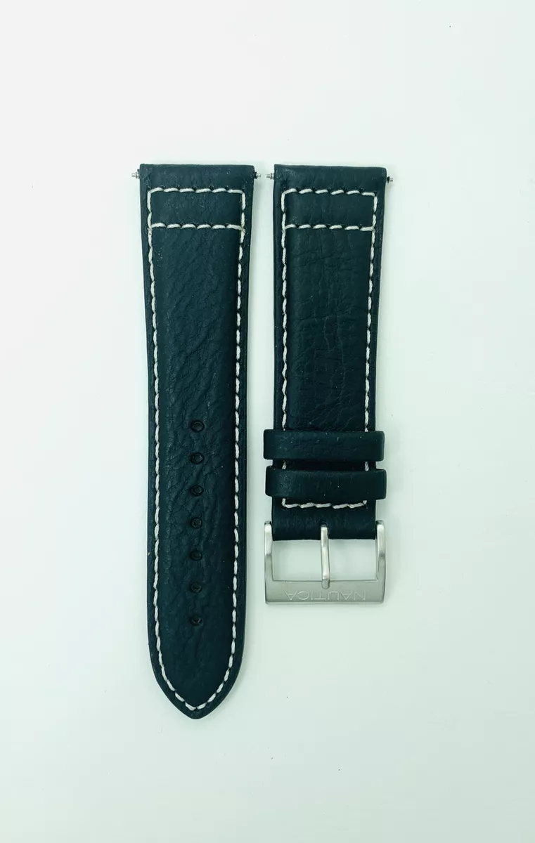 NAUTICA WATCH STRAP A12561G BLACK LEATHER WITH WHITE STITCHING NAUTICA
