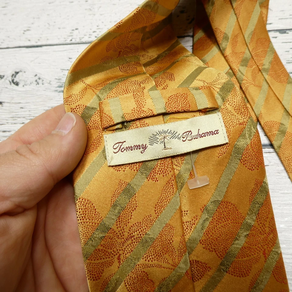 Corbata Tommy Bahama Seda Puesta de Sol Naranja Floral Rayas Hecha en EE. UU. Foto 2 de 4