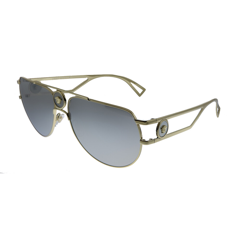 New Versace VE 2225 Aviator Sunglasses Pale Gold Frame Silver Mirror Lens