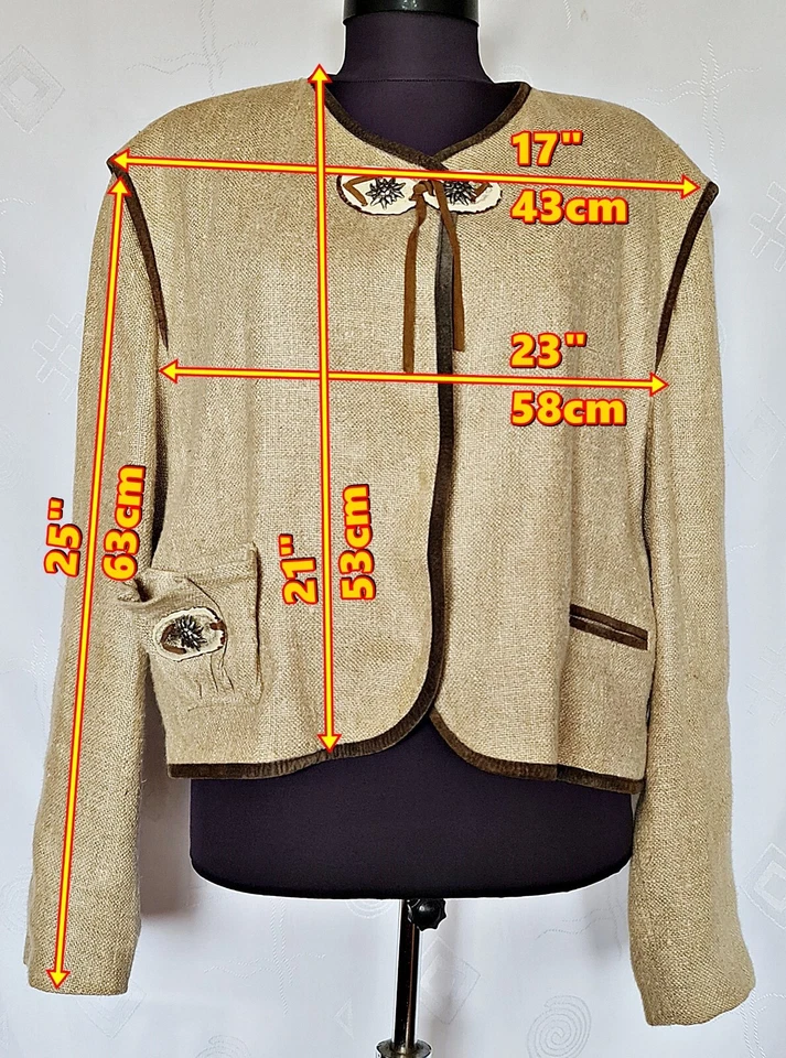 КУРТКА ВИНТАЖНЫЙ TRACHTEN TYROL OKTOBERFEST DIRNDL ЛЬНЯНОЕ ЖЕНСКОЕ ПАЛЬТО: США 12/ЕС 40 - Изображение 2 из 4