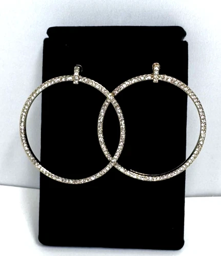 NATASH GOLD-TONE & CLEAR CRYSTAL HOOP EARRINGS NEW WITH TAG